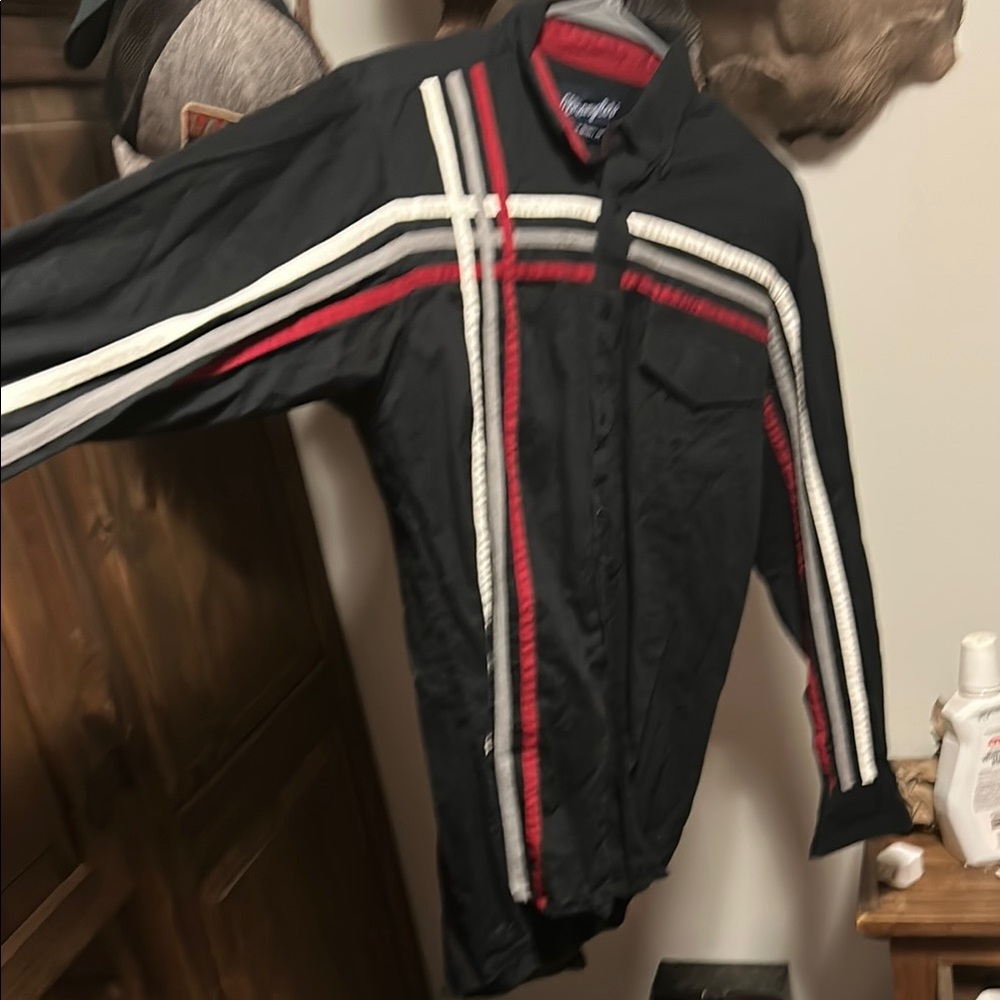 Wrangler Men's Black Jacket with Red and White Stripes